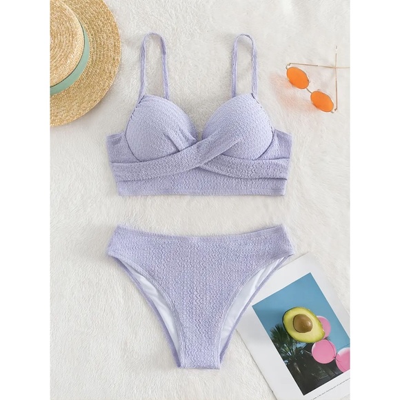 Lavender Winkle High Waist Textured Center Criss Bikini - Picture 1 of 6